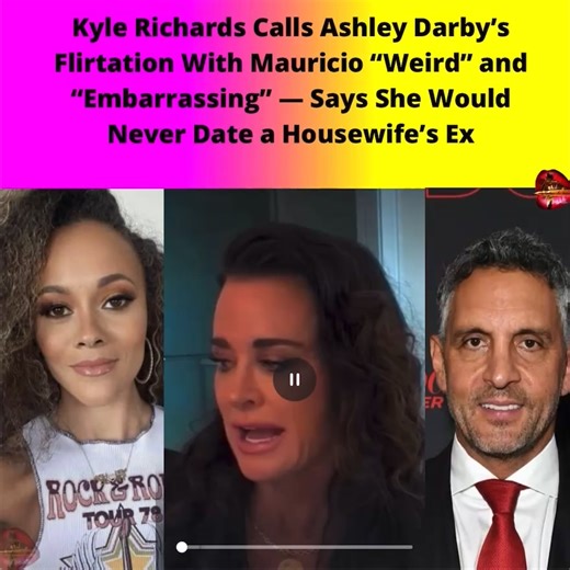 Kyle Richards Calls Ashley Darby’s Flirtation With Mauricio “Weird” and “Embarrassing” — Says She Would Never Date a Housewife’s Ex Kyle Richards just weighed in on Ashley Darby’s flirtation with Mauricio Umansky on last Sunday’s RHOP. Kyle didn’t hold back, calling the moment “weird” and “embarrassing” — and made it clear she would never date a Housewife’s ex. Thoughts? #KyleRichards #AshleyDarby #GizelleBryant #rhobh #rhop #bravotv #housewives #MauricioUmansky | The Gworls Are Fighting