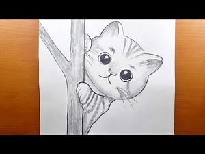 Dessin de chat mignon au crayon faciles - Dessins d'animaux faciles - dessiner une image de chat