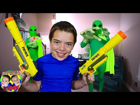 Alien Invasion! Extraterrestrial Surprise Attack Nerf Battle! | Steel Kids