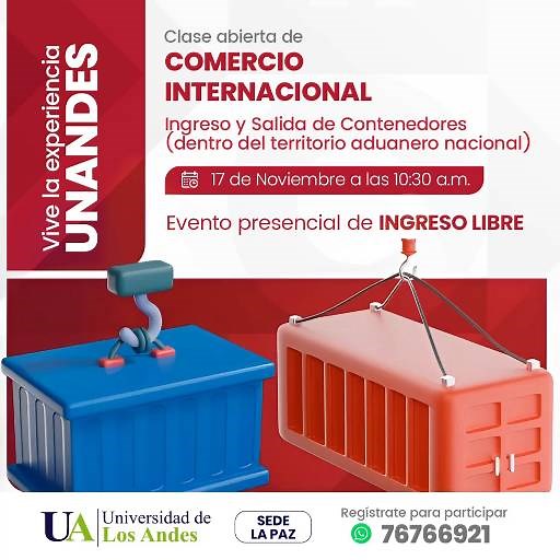 📦 Clase Abierta de Comercio Internacional 🌎 “Ingreso y Salida de Contenedores dentro del territorio aduanero nacional” Descubre cómo funciona el movimiento de mercancías que impulsa el comercio del país y conoce los procesos clave que todo profesional del área debe dominar. 📅 17 de noviembre | 10:30 a.m. ¡No faltes! 𝐄𝐯𝐞𝐧𝐭𝐨 𝐆𝐫𝐚𝐭𝐮𝐢𝐭𝐨 REGÍSTRATE PARA PARTICIPAR en el siguiente enlace: https://bit.ly/4hUhE4L 💬 ¡Vive la experiencia UNANDES y da tu primer paso hacia el mundo del come