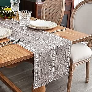 Farmhouse Rustic Table Runner Braided Stripe Table Runners Embroidered Table Decorations for Kitchen Living Room Dining Holiday and Party Coffee 13x48 Inch