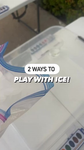 🧊TWO WAYS TO PLAY WITH ICE🧊 We did a mashup of two of our favorite ways to play with ice!🙌 This is the PERFECT combo when you’re trying to beat the heat and have fun outside! SAVE THIS POST and share it with someone you want to try it with! START by painting on ice with watercolors! We were introduced to this idea by @friendsartlab! NEXT dump on some baking soda to do our popular FIZZY ICE science activity! All you do is squirt the ice and baking soda with vinegar using some pipettes or eye d