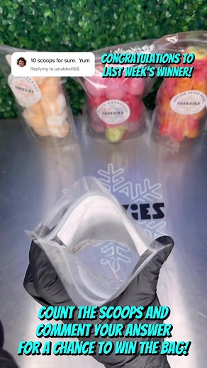 🌈🍬 Attention all candy enthusiasts! 🍬🌈 Can you estimate the number of scoops needed to fill this delightful bag of sour explosion rainbow crunchies? Drop your guess in the comments below for a chance to win this bag! 🎉 One fortunate winner with the correct answer will be randomly selected and revealed in next weeks scoops video! 🏆 Shoutout to @janabbot66, the victorious recipient of last week's Rainbow Crunchies bag! 🎉 You have 24 hours to claim your prize! Stay tuned for more delectable 