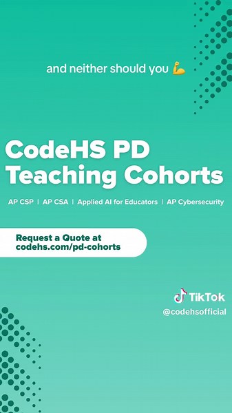 Level up your teaching skills and connect with a community of CS educators through CodeHS PD Teaching Cohorts 💻✨ Request your quote today! codehs.com/pd-cohort