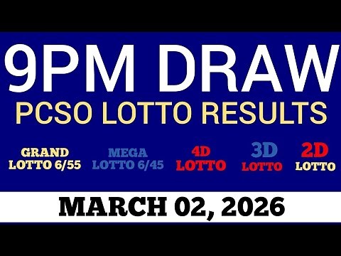 Lotto Result Today 9pm Draw March 2, 2026 Swertres Ez2 PCSO Live Result