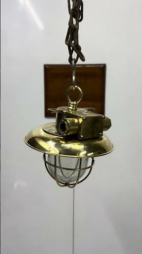 Vintage Brass Nautical Hanging Light w/ Deflector Shade - Maritime Ceiling Decor