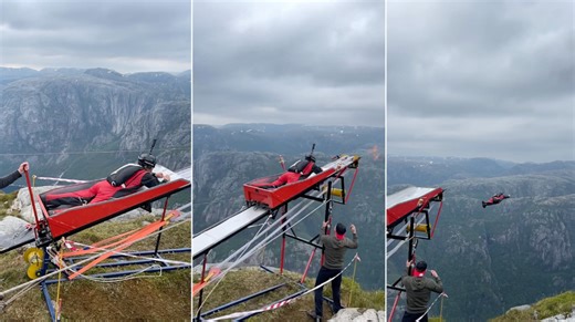 Catapult Launches Base Jumper Like a Human Cannonball
