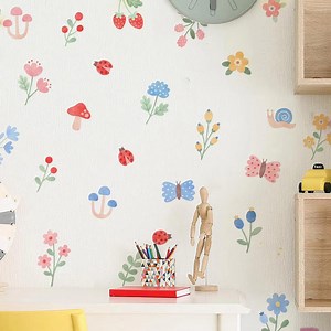 Sticker mural aquarelle fleurs et papillons – Sticker champignon et escargot en vinyle pour chambre de fille, chambre d'enfants, décoration d'intérieur - Etsy France