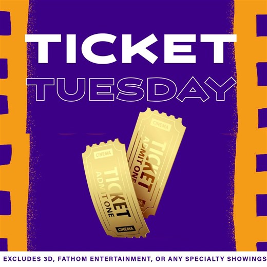 Your last Tuesday deserves to be at the movies! Watch our newest releases at the lowest price TODAY! Enjoy $5.50 tickets all day long. ️ #TicketTuesday #MovieNight #CinemaDeals #TuesdayMovies #FilmLovers #CheapTickets #MovieTime #WatchMovies #Cinephile *Excludes 3D, Fathom Entertainment, or Any Specialty Showings | VIP Entertainment | Facebook