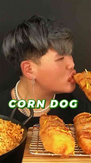 Fire noodles and mozzarella cheese corn dogs mukbang challenge