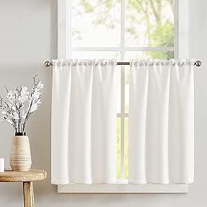 jinchan Kitchen Curtains 24 Inch Linen Textured Cafe Tier Curtains for Living Room Bathroom Farmhouse Half Window Set Light Filtering Rod Pocket Drapes for Small Windows 2 Panels White