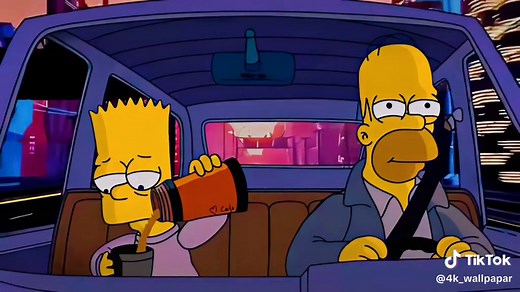 Bart and Homer Simpsons Chill Drive: 4k Wallpaper for PC