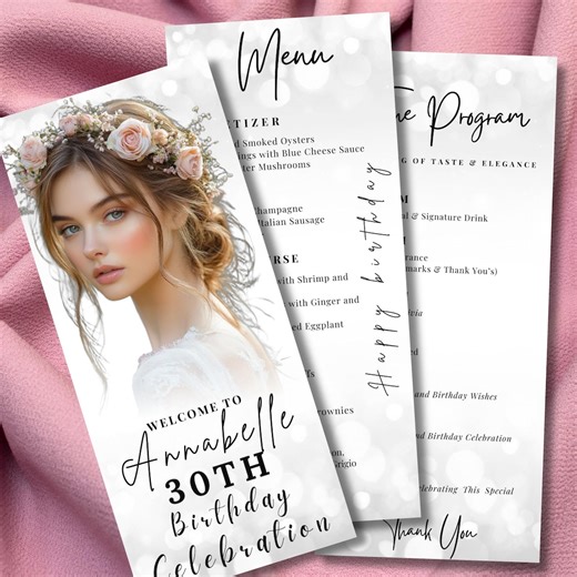 Editable Birthday Menu Template Canva, Event Program Template, Welcome Sign Bundle, 30th Birthday Menu Card, Party Program - Etsy UK