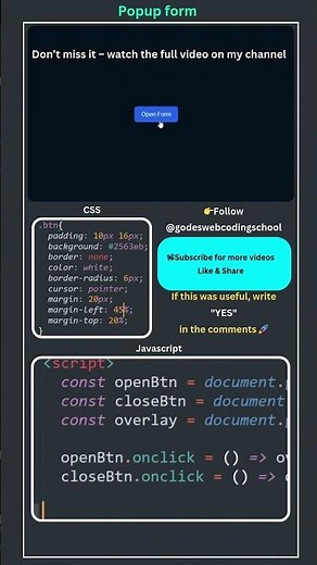 Popup Form Using HTML CSS & JavaScript