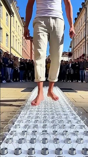 Barefoot on Lightbulbs? He Actually Walked! 😱💥 #ExtremeChallenge #ThrillMoment
