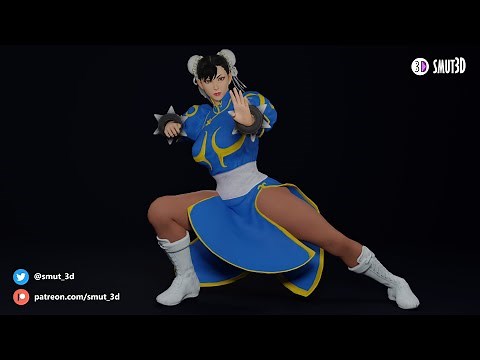 Chun Li [Street Fighter] Pose Making Timelpase in Blender | Smut3D