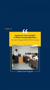 Explore the practical applications of AI and delve into the captivating realm of ChatGPT and its fundamental deep learning algorithms in our core course "Applied AI: Navigating from ChatGPT to Deep Learning Algorithms." This course will provide comprehensive explanations, accompanied by Python-based examples, showcasing how these concepts can be put into practice. #CedarCollege #CedarPECHScampus #CedarDHACampus #Cedarcorecourses #coreprogram2023 | Cedar College | Facebook