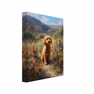 Red Cavapoo Canvas Wall Art Print: Wildflower Dog Oil Painting Canvas - Etsy
