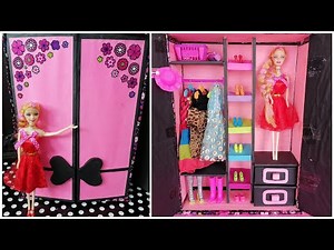 DIY Miniature Cardboard Wardrobe For Barbie Doll House | How to Make Barbie Cupboard from Cardboard