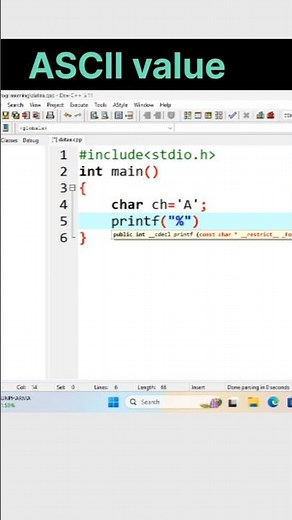 ASCII Value Print in C || How to find ASCII value | Simple Code #shorts #cprogramming #coding