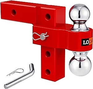 LOCAME Adjustable Trailer Hitch, Fits 2-Inch Receiver Only, 6-Inch Drop/Rise Aluminum Drop Hitch, Tow Hitch for Heavy Duty Truck with Double Stainless Steel Pins, Red, LC0001