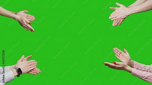 Hands are clapping at green screen background. A hands are applauding at chroma key background. Concept of victory and award. Copy text space
