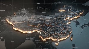 China map with country regions outlines. Elements of this animation furnished by NASA. 3D Illustration