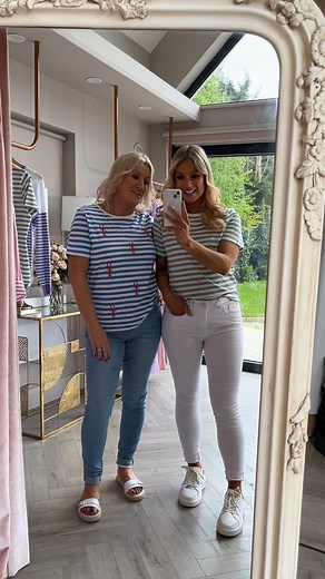 1.9K views | Calling all lobster fans!藍咽 These easy-to-wear, playful tee's make the perfect addition to your summer wardrobe!! Our "Maggie Blue & Green Stripe Shirts", only €45! | Ruby Rouge Boutique | Facebook
