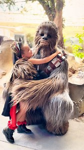 3K views · 358 reactions | Chewbacca may have raised an eyebrow at her Darth Vader dress, but he couldn’t resist her charm! Their little galactic moment was pure magic — a whole minute + of hugs, giggles, and Wookiee-sized love. Even in the galaxy far, far away… the Force is strong with this one.” | Christina Wait | Facebook