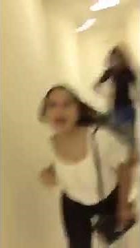 Hoodclips two girls in hallway white shirt falls down