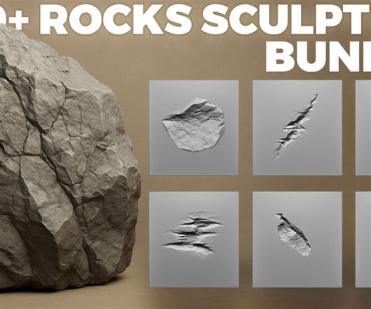 ArtStation - 300  Rock Alpha Brushes – Ultimate ZBrush & Blender Sculpting Bundle | Brushes