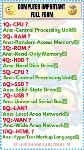 Computer important full forms #shorts #computer #computermcq #computerfullforms