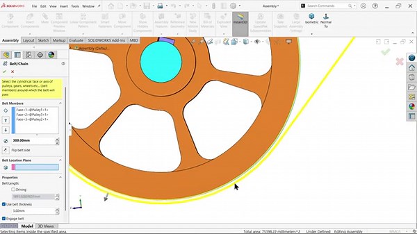 Belt Chain Feature in SolidWorks Assembly