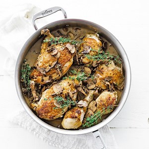 This Pan Roasted Chicken with Mushroom Truffle Butter Gravy came out absolutely perfect thanks to the All-Clad Metalcrafters Copper Core Cookware (#ad). The premium line provides unparalleled control and efficiency by replacing aluminum with copper in the core of the pan, allowing for extremely precise results when cooking, as you can see by the perfect browning of the chicken! Recipe Below: Truffle Butter: Mix Together 3 sticks unsalted butter, 2 tbsp black truffle peelings, 3 tbsp chopped pars