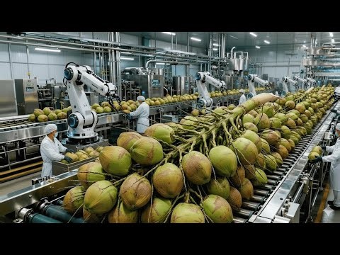 Inside a Modern Coconut Factory 🥥 How Coconut Juice Is Made Step by Step