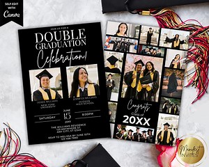 Editable Modern Double Graduation Party Photo Invitation, 2 Person Graduation, Grad Announcement, Printable Canva Template, Instant Download - Etsy