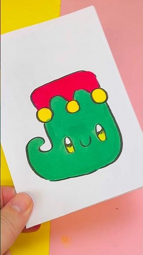 Cómo dibujar un calcetín de elfo navideño kawaii paso a paso