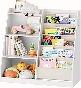 CHOEZON 35.4" Bookshelf and Storage, 6 Layer Fabric Bookshelf, Storage Organizer, Sling Bookcase, for Bedroom, Classroom, White MCW05WT