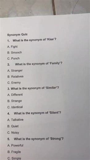Synonym Quiz. Can you get 7/7? #quiztime #fyp #quiz