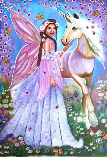 Fairy and Unicorn Painting – Large Fantasy Meadow Acrylic Art - Etsy