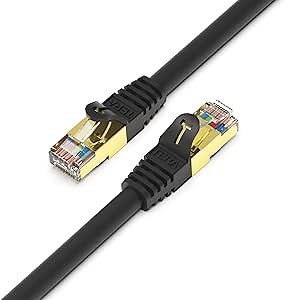 Tera Grand - Premium CAT7 Double Shielded 10 Gigabit 600MHz Ethernet Patch Cable for Modem Router LAN Network, Gold Plated Shielded RJ45 Connectors, 7 ft Black