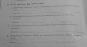 D. Create the Given Type of Sentence.Declarative Sentence: Cr... | Filo