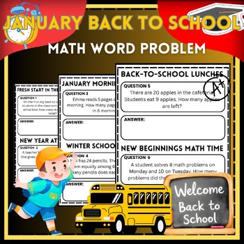 New Beginnings January Math Word Problems | Back to School Math Pack |Grades 2–8