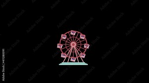 Red Ferris wheel rotates seamless and cyclable moving its cabins around. 4k Motion graphics cartoon animation with alpha channel cycle seamless Stock Video