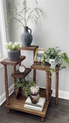 5-Tier Reclaimed Wood Spindle Plant Stand - Indoor Outdoor Display Shelf 36"H