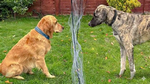 Gentle golden retriever meets big rescue dog