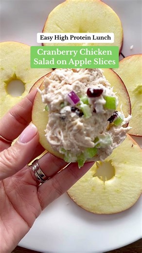 Cranberry Chicken Salad on Apple Slices (easy high protein lunch)