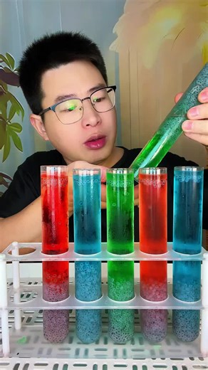 Hollow Ice in Test Tubes Basil Seeds! The crunchy chewing sound is amazing for stress relief! #EatingIce #HollowIce #chewingsound