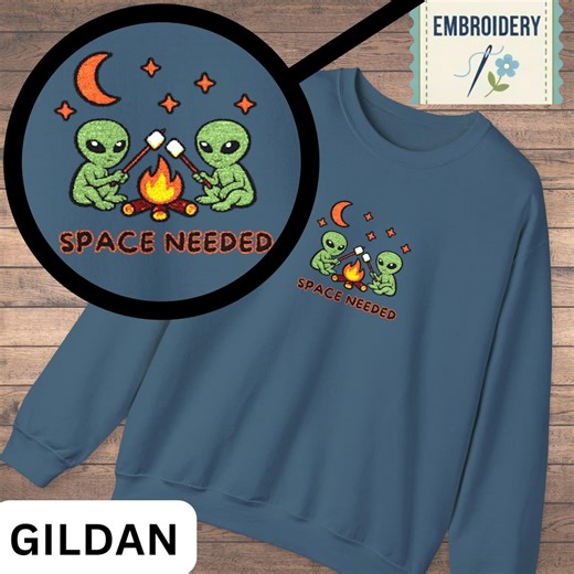 Embroidery Alien Sweatshirt - Funny Sci Fi Supernatural Embroidered Sweater, Space Camping Adventure Shirt Gift - Etsy