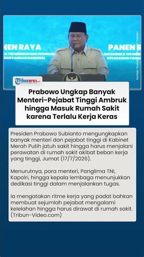 Prabowo Ungkap Banyak Menteri-Pejabat Tinggi Ambruk Masuk Rumah Sakit karena Terlalu Kerja Keras